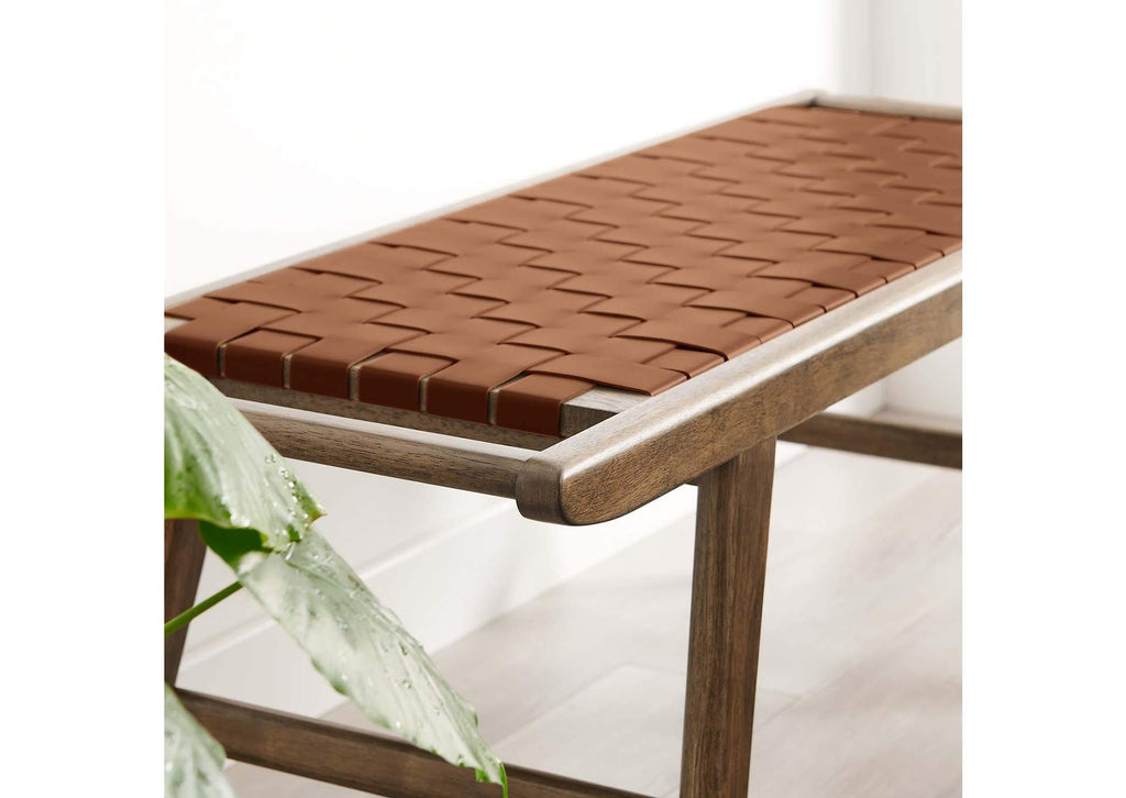 EEI-6551-WAL-BRN Saoirse 47" Faux Leather Wood Bench By Modway