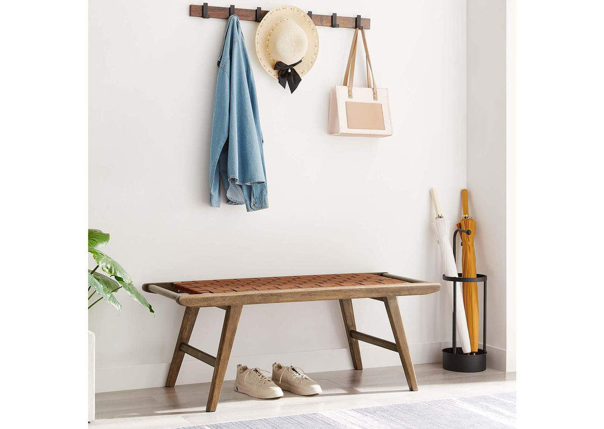 EEI-6551-WAL-BRN Saoirse 47" Faux Leather Wood Bench By Modway