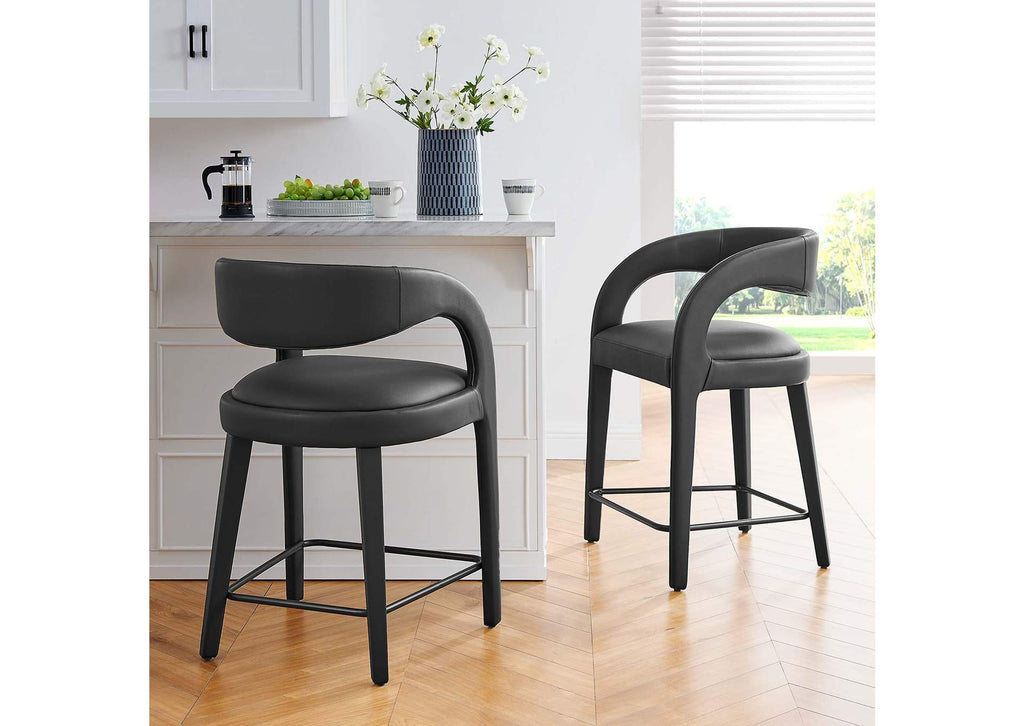 EEI-6564-BLK-BLK Pinnacle Vegan Leather Counter Stool Set Of 2 By Modway