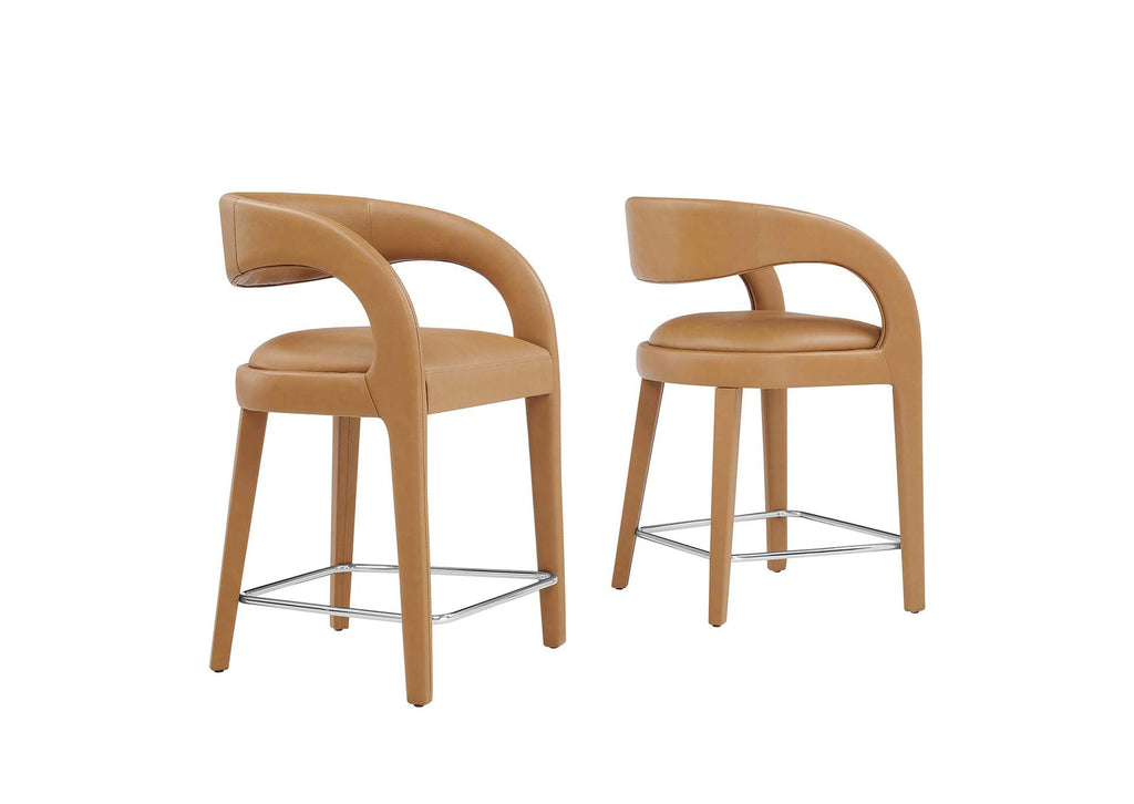 EEI-6564-TAN-SLV Pinnacle Vegan Leather Counter Stool Set Of 2 By Modway
