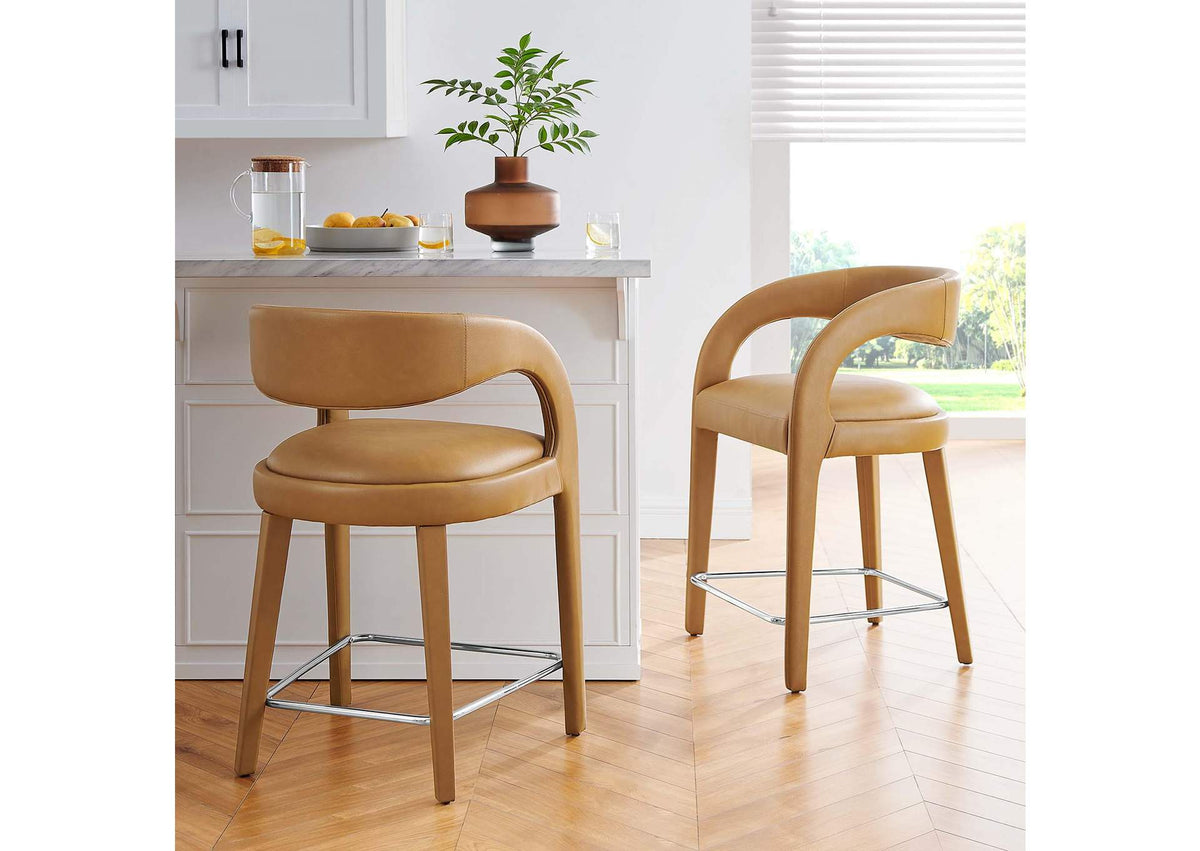 EEI-6564-TAN-SLV Pinnacle Vegan Leather Counter Stool Set Of 2 By Modway