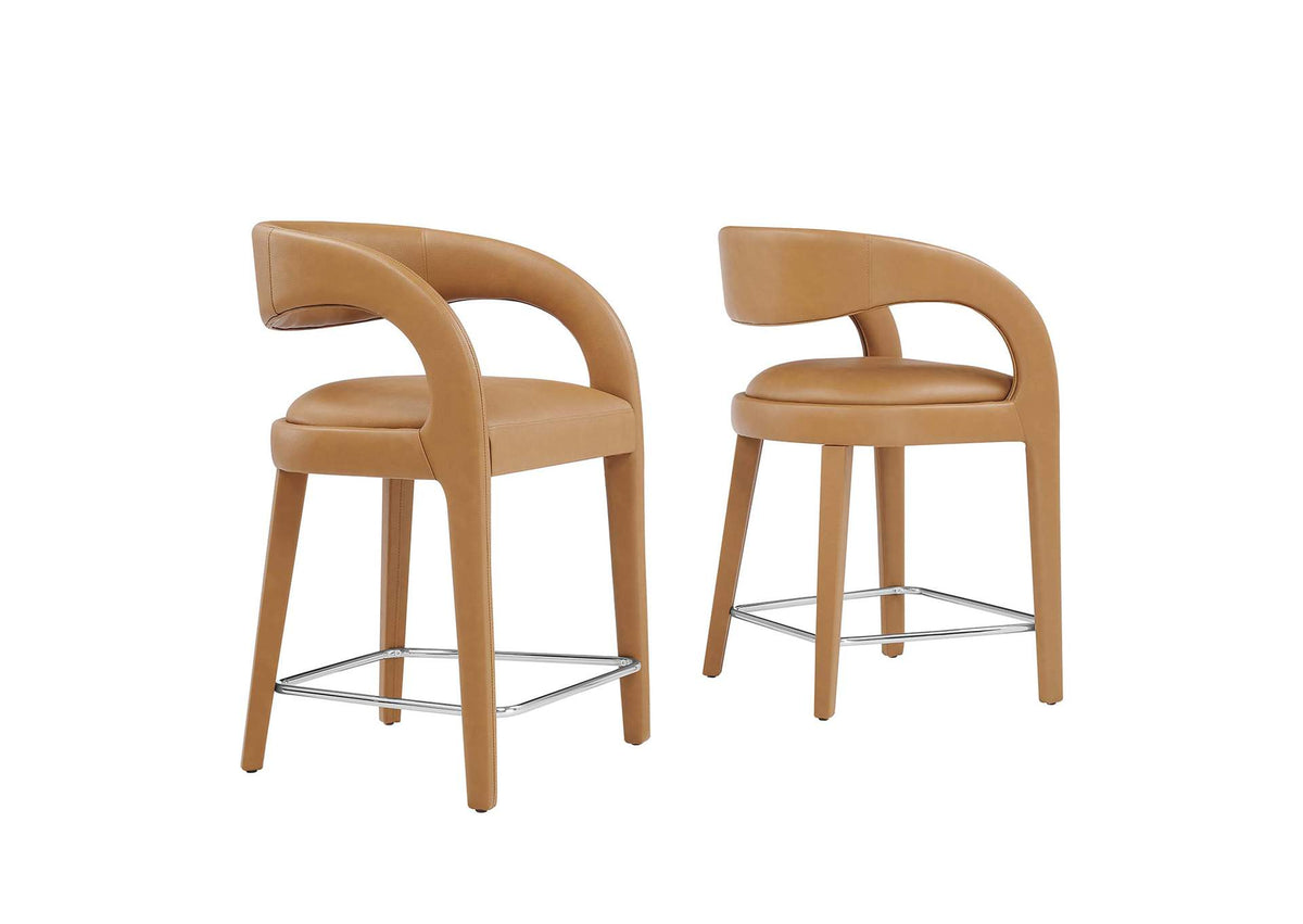 EEI-6564-TAN-SLV Pinnacle Vegan Leather Counter Stool Set Of 2 By Modway