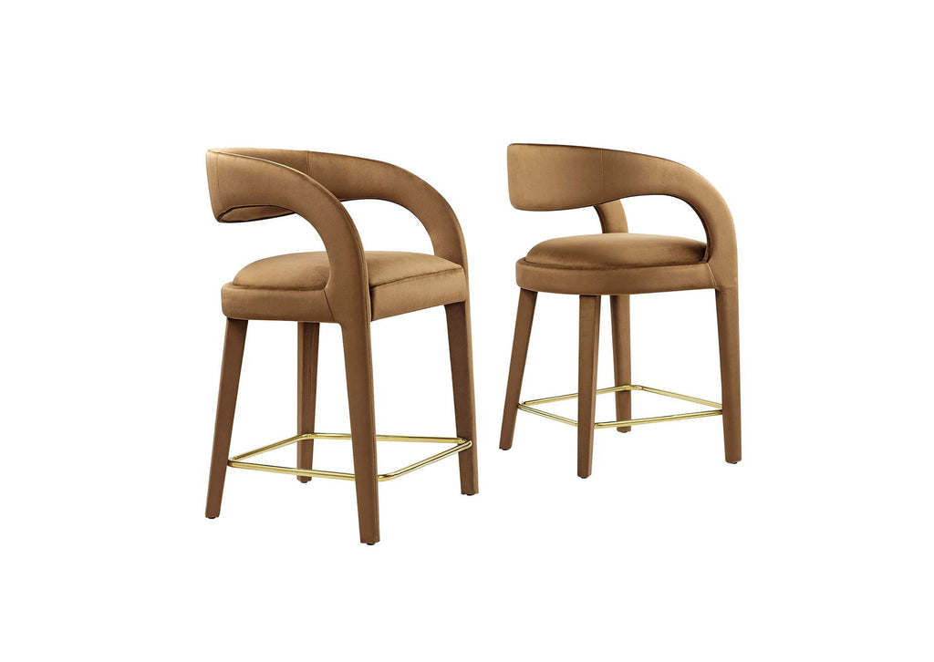 EEI-6566-BRN-GLD Pinnacle Performance Velvet Counter Stool Set Of 2 By Modway
