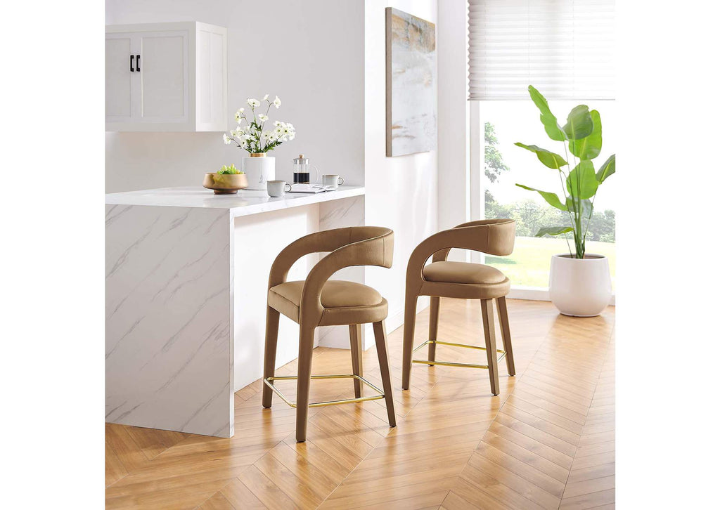 EEI-6566-BRN-GLD Pinnacle Performance Velvet Counter Stool Set Of 2 By Modway