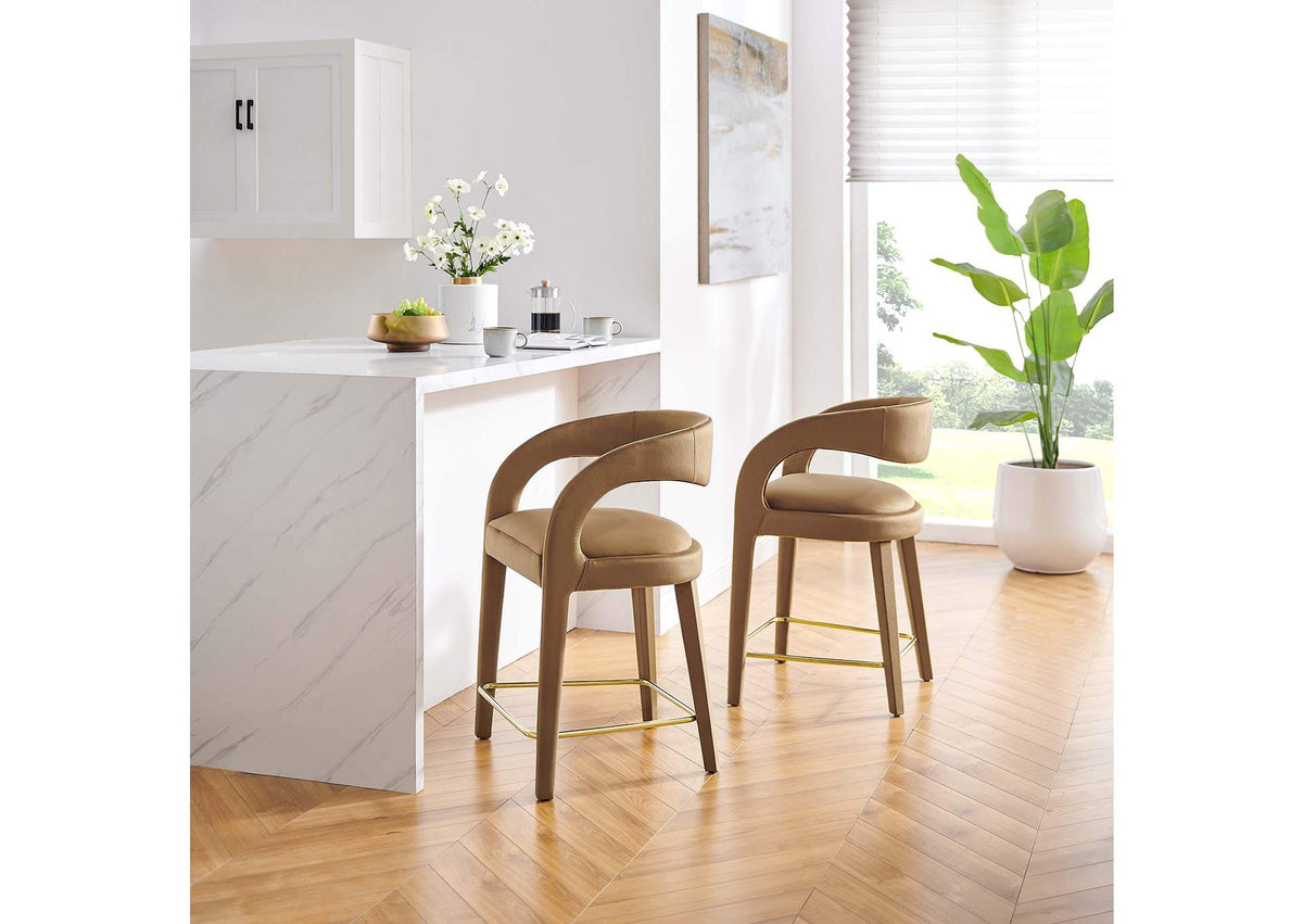 EEI-6566-BRN-GLD Pinnacle Performance Velvet Counter Stool Set Of 2 By Modway