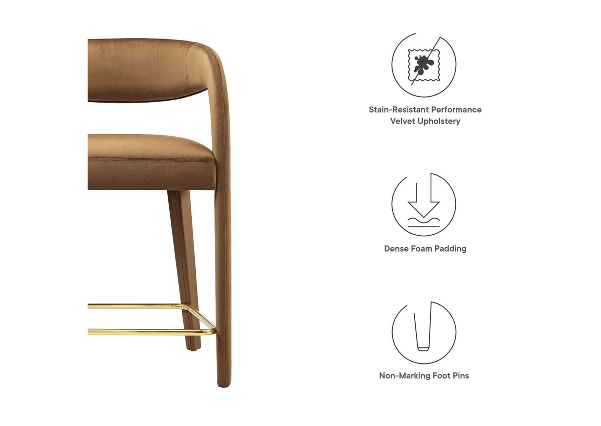 EEI-6566-BRN-GLD Pinnacle Performance Velvet Counter Stool Set Of 2 By Modway