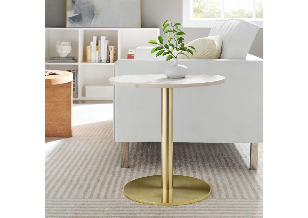 EEI-6609-BRA-WHI Viva Round White Marble Side Table By Modway