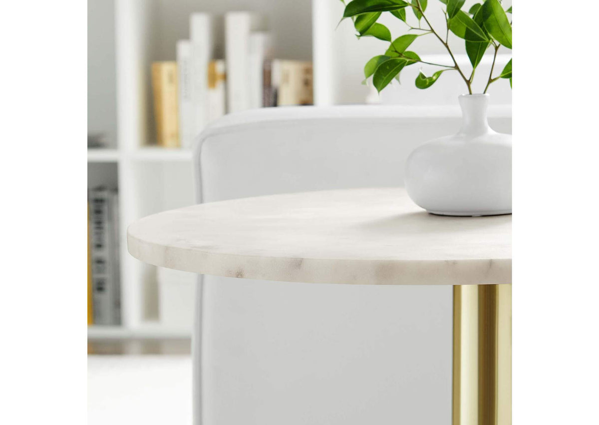 EEI-6609-BRA-WHI Viva Round White Marble Side Table By Modway