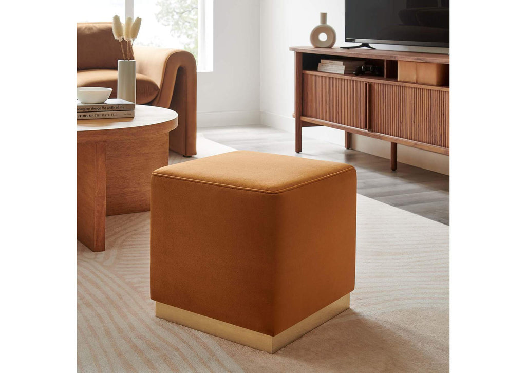 EEI-6640-RUS-NAT Tilden 17" Square Performance Velvet Upholstered Ottoman By Modway