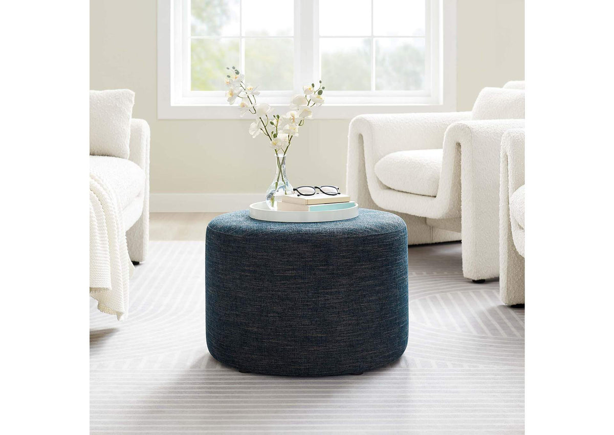 EEI-6645-HEA Callum Large 23" Round Woven Heathered Fabric Upholstered Ottoman By Modway