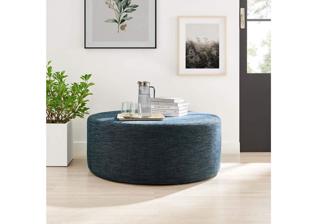 EEI-6649-HEA Callum Large 38" Round Woven Heathered Fabric Upholstered Ottoman By Modway