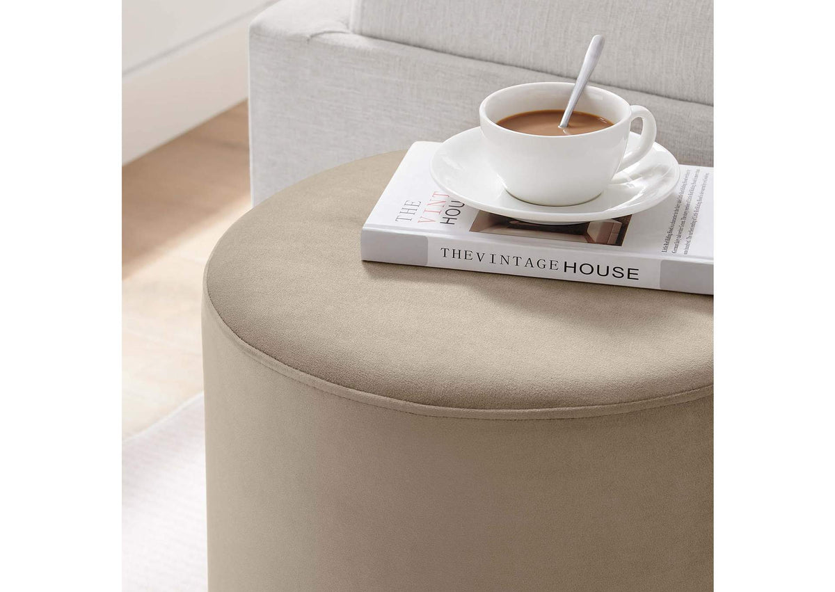 EEI-6652-TAU-NAT Tilden 16" Round Performance Velvet Upholstered Ottoman By Modway