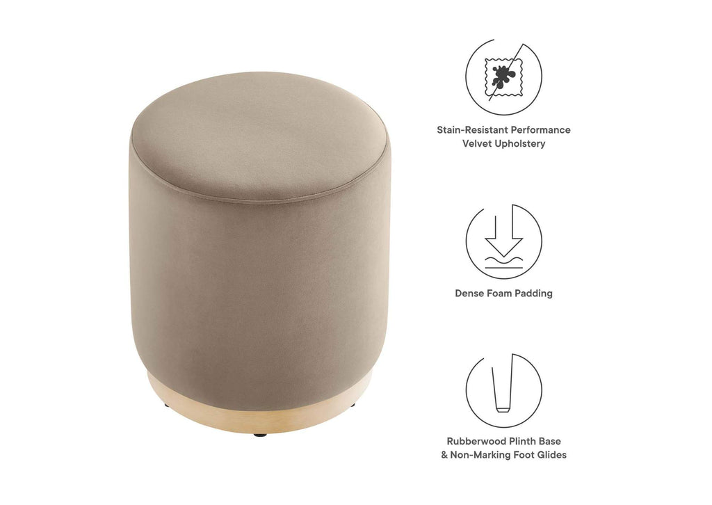 EEI-6652-TAU-NAT Tilden 16" Round Performance Velvet Upholstered Ottoman By Modway