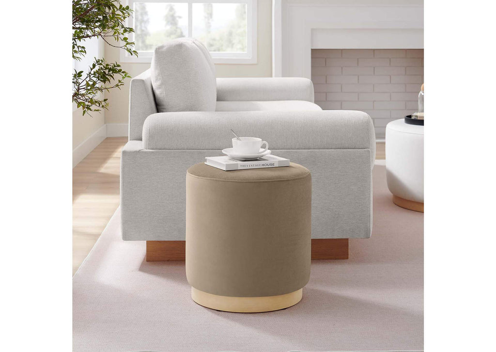 EEI-6652-TAU-NAT Tilden 16" Round Performance Velvet Upholstered Ottoman By Modway
