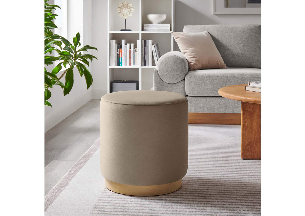 EEI-6652-TAU-NAT Tilden 16" Round Performance Velvet Upholstered Ottoman By Modway