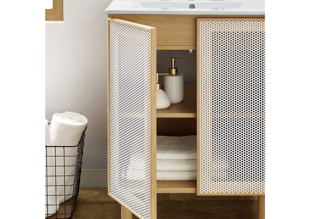 EEI-6677-WHI-OAK Calla 24" Perforated Metal Bathroom Vanity By Modway
