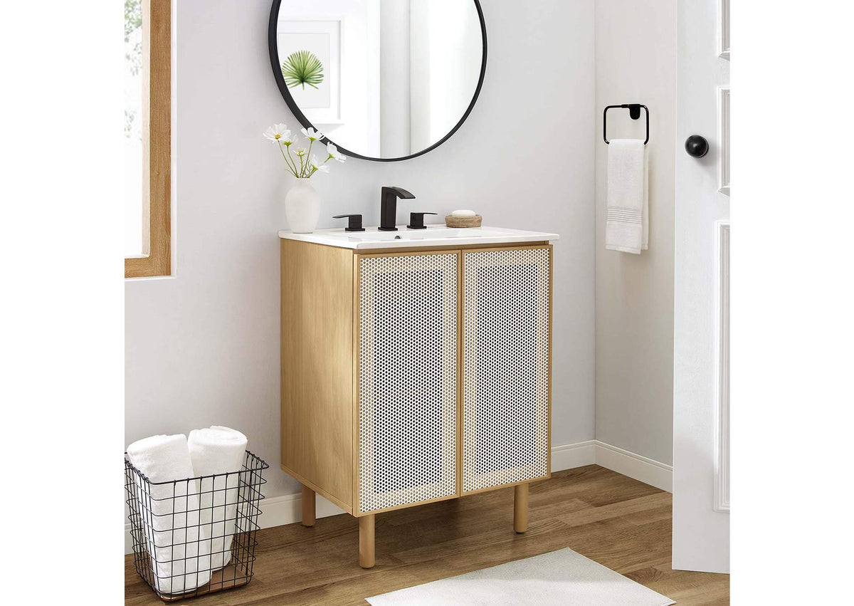 EEI-6677-WHI-OAK Calla 24" Perforated Metal Bathroom Vanity By Modway