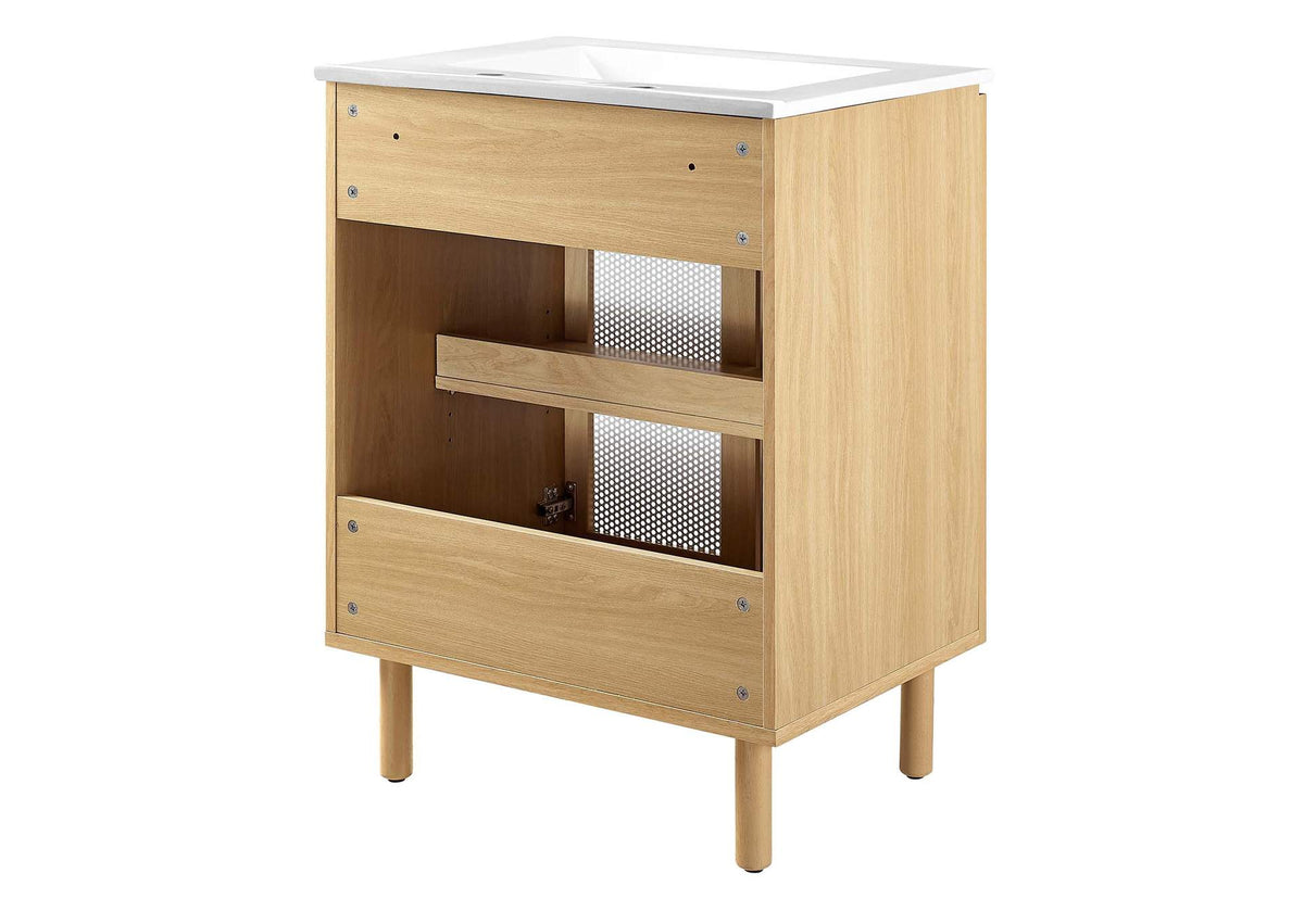 EEI-6677-WHI-OAK Calla 24" Perforated Metal Bathroom Vanity By Modway