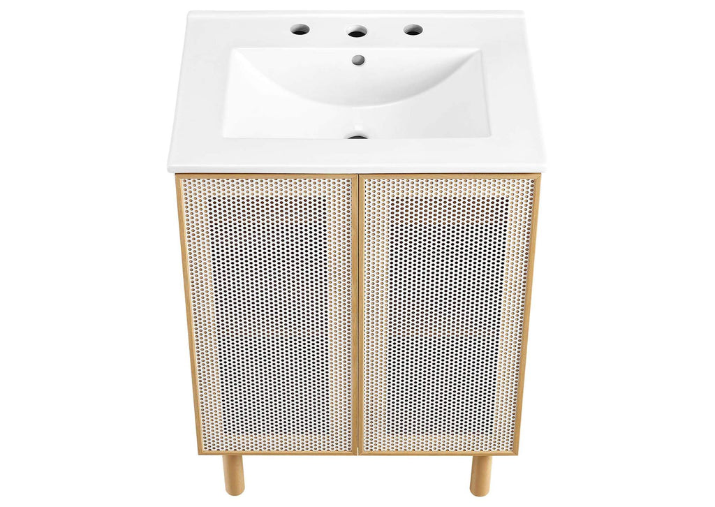 EEI-6677-WHI-OAK Calla 24" Perforated Metal Bathroom Vanity By Modway
