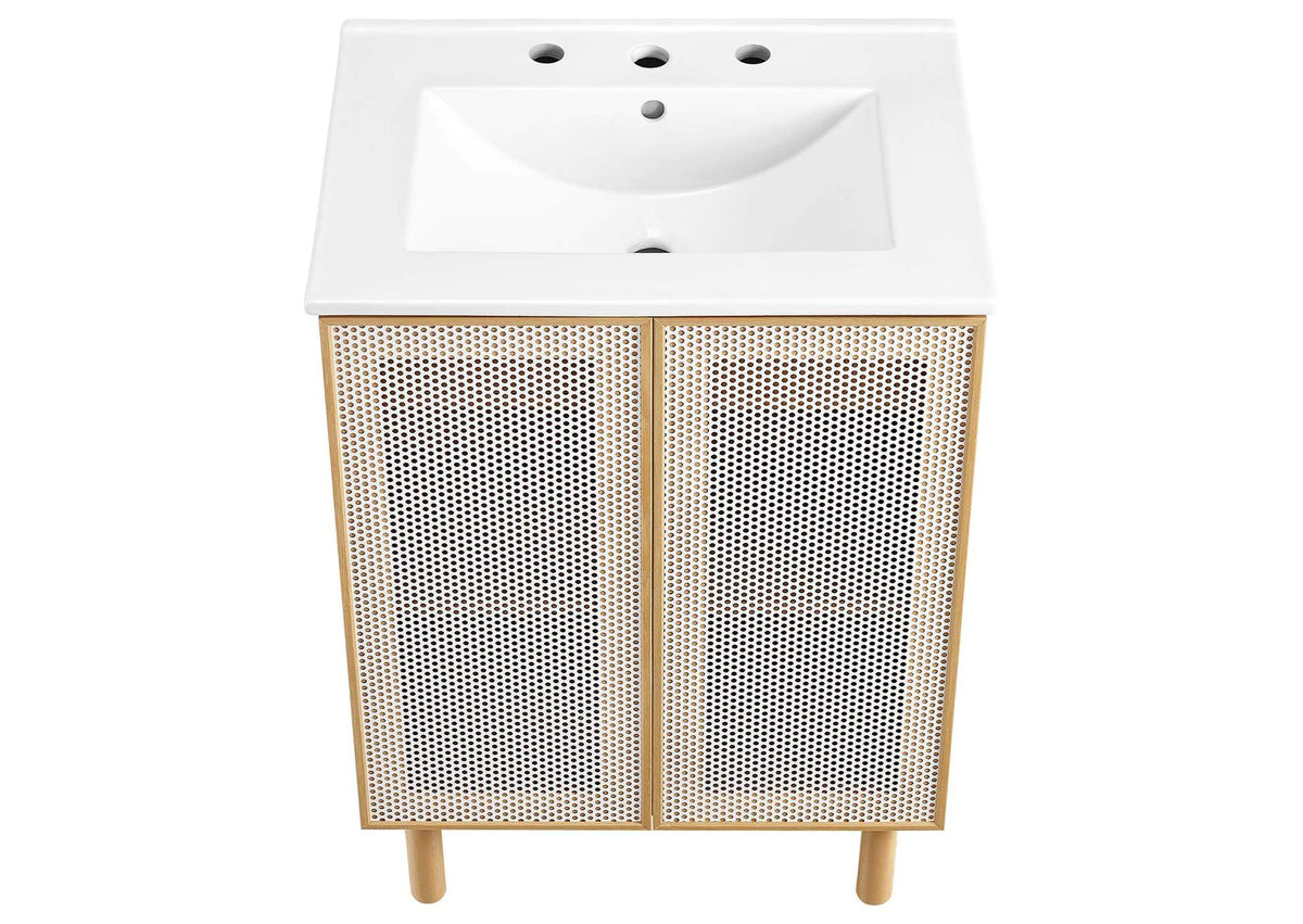EEI-6677-WHI-OAK Calla 24" Perforated Metal Bathroom Vanity By Modway