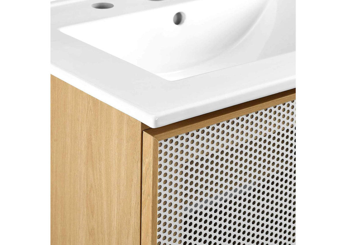EEI-6677-WHI-OAK Calla 24" Perforated Metal Bathroom Vanity By Modway
