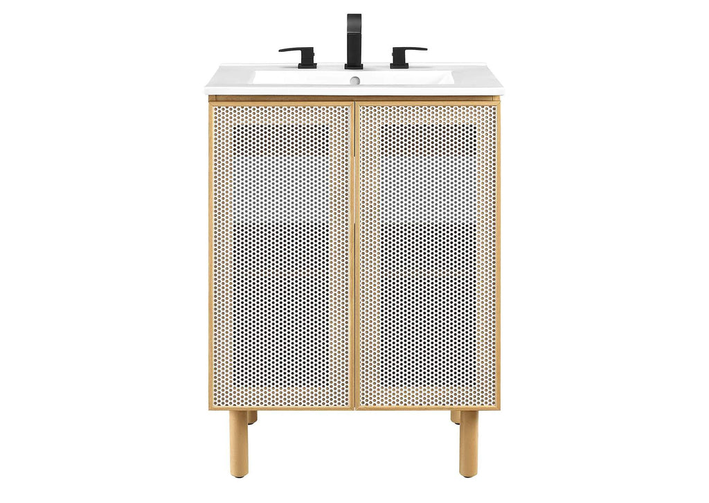 EEI-6677-WHI-OAK Calla 24" Perforated Metal Bathroom Vanity By Modway
