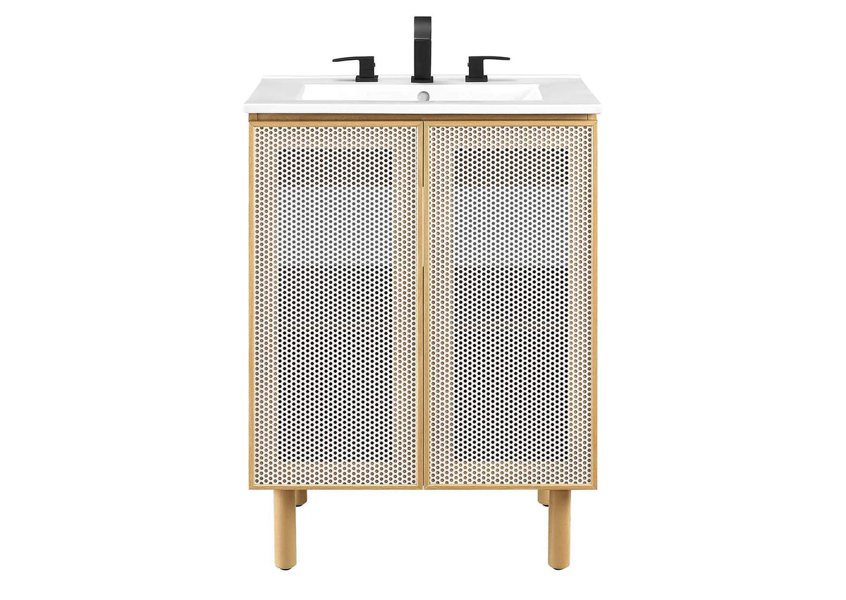 EEI-6677-WHI-OAK Calla 24" Perforated Metal Bathroom Vanity By Modway