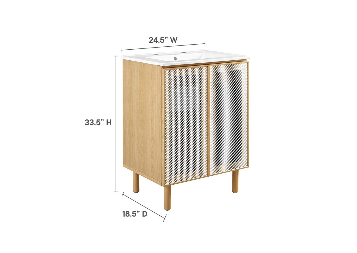 EEI-6677-WHI-OAK Calla 24" Perforated Metal Bathroom Vanity By Modway