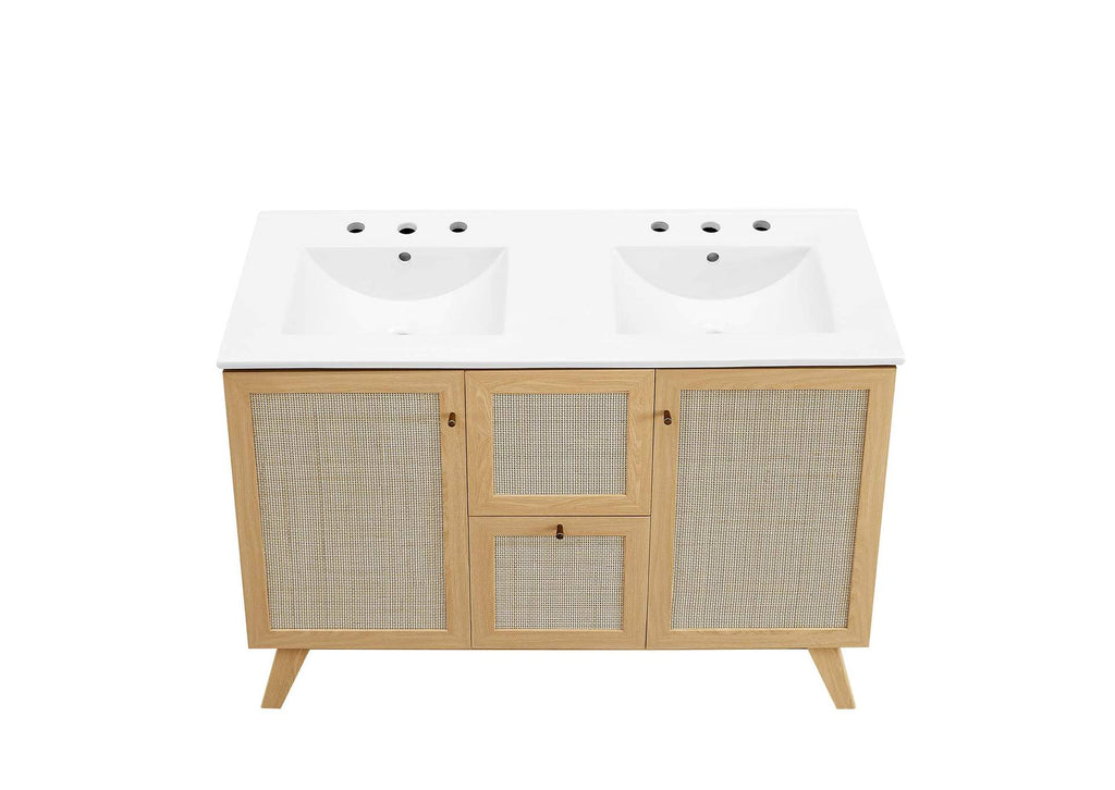 EEI-6721-OAK-WHI Soma 48" Double Sink Bathroom Vanity By Modway