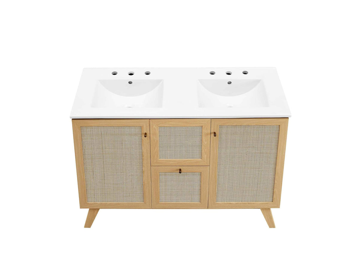 EEI-6721-OAK-WHI Soma 48" Double Sink Bathroom Vanity By Modway