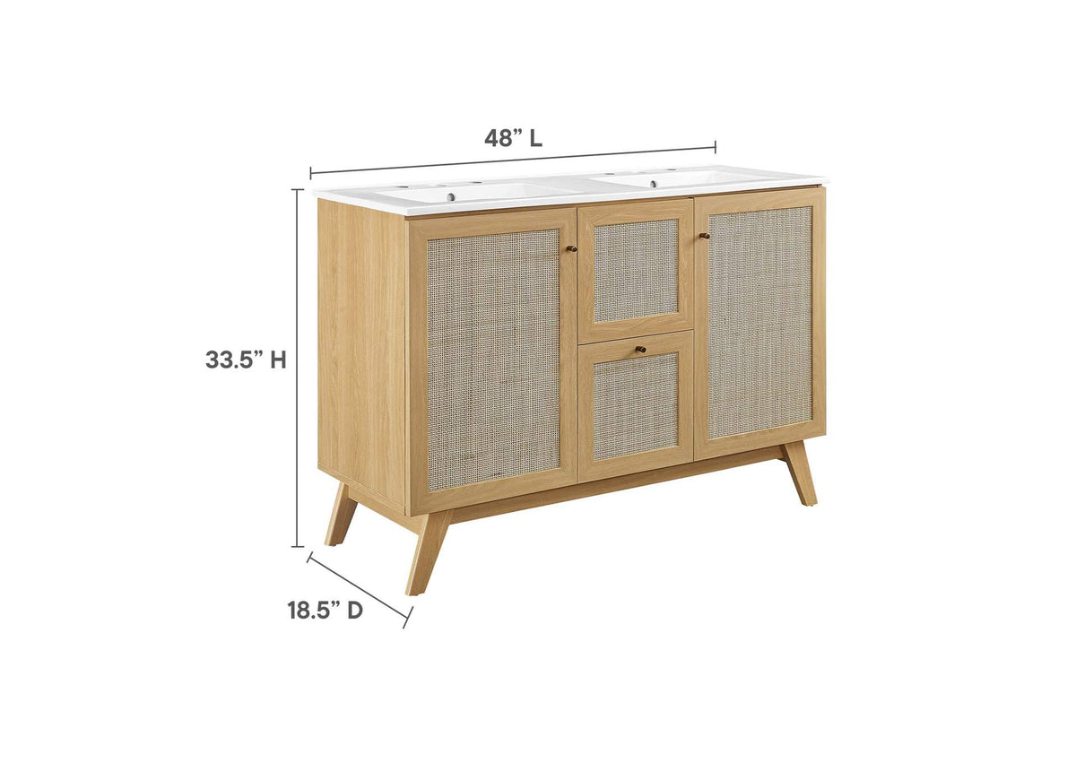 EEI-6721-OAK-WHI Soma 48" Double Sink Bathroom Vanity By Modway