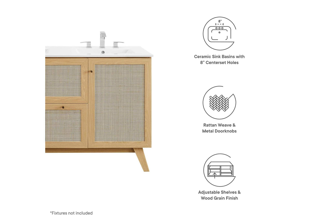 EEI-6721-OAK-WHI Soma 48" Double Sink Bathroom Vanity By Modway