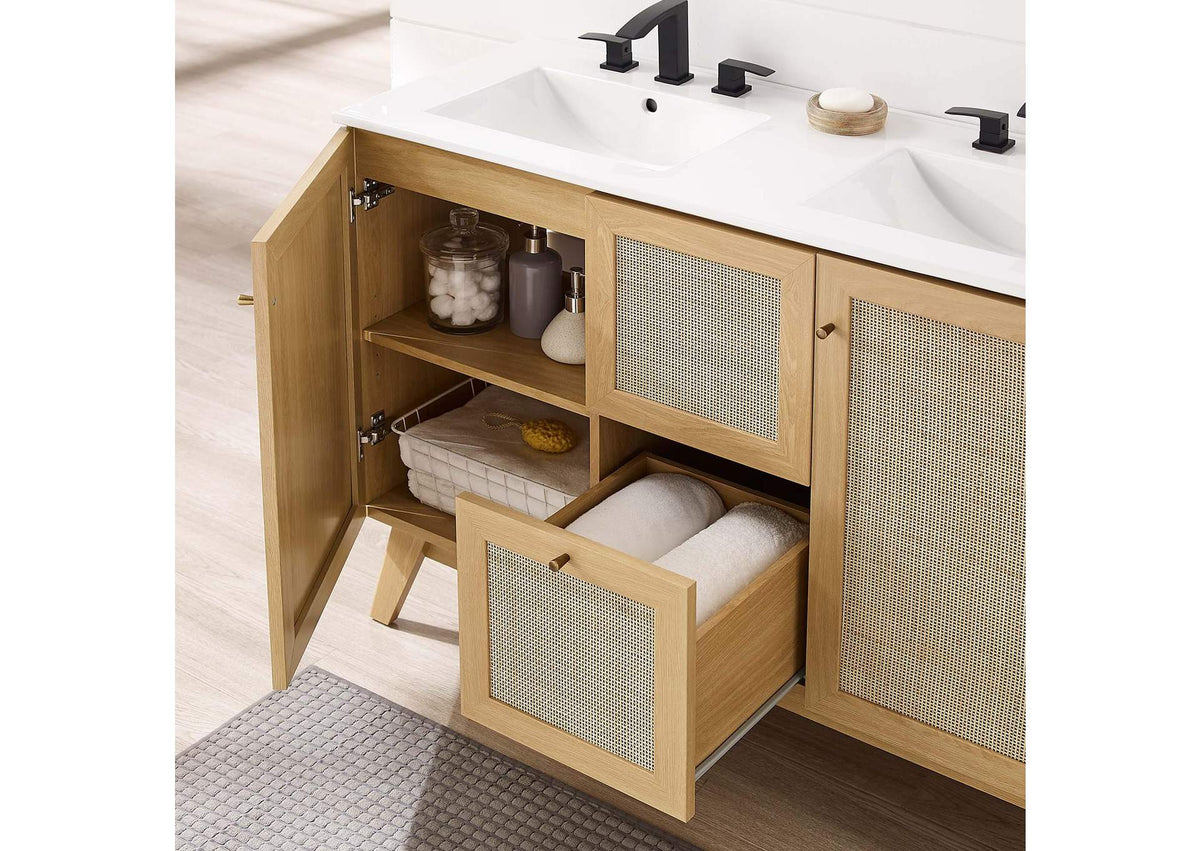EEI-6721-OAK-WHI Soma 48" Double Sink Bathroom Vanity By Modway