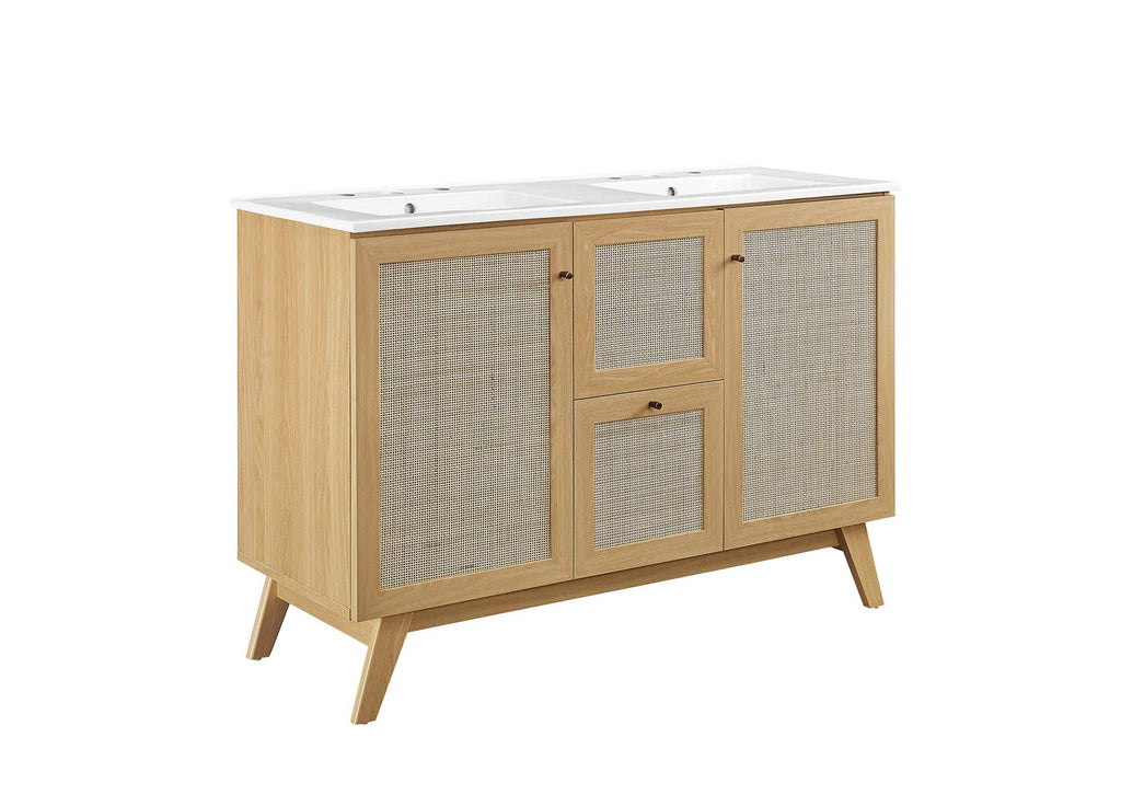 EEI-6721-OAK-WHI Soma 48" Double Sink Bathroom Vanity By Modway