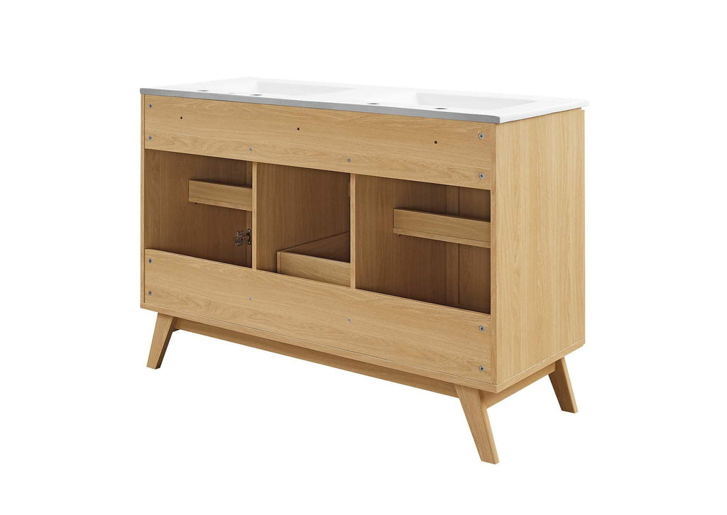 EEI-6721-OAK-WHI Soma 48" Double Sink Bathroom Vanity By Modway