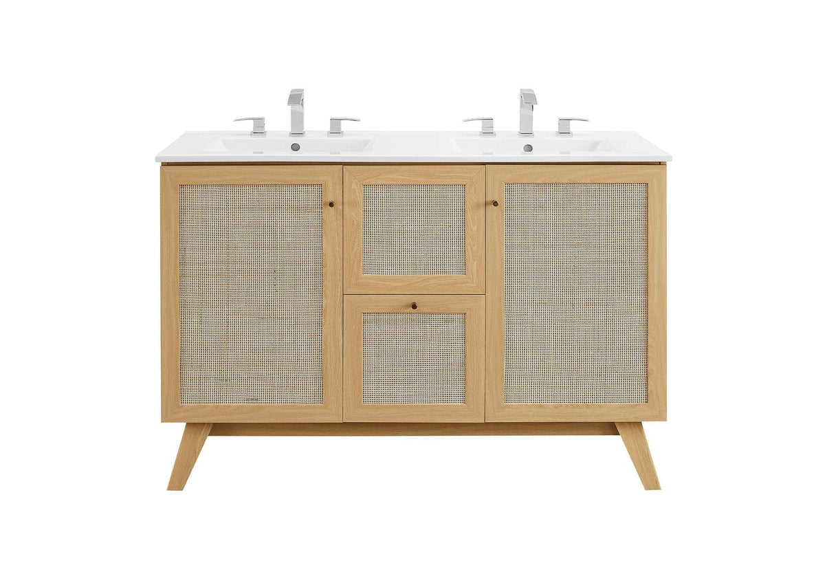 EEI-6721-OAK-WHI Soma 48" Double Sink Bathroom Vanity By Modway