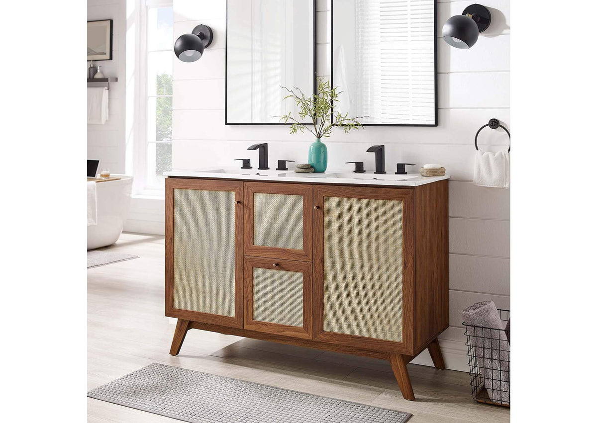 EEI-6721-WAL-WHI Soma 48" Double Sink Bathroom Vanity By Modway