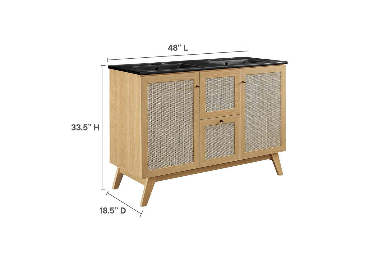 EEI-6722-OAK-BLK Soma 48" Double Sink Bathroom Vanity By Modway