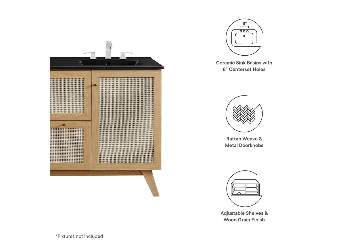 EEI-6722-OAK-BLK Soma 48" Double Sink Bathroom Vanity By Modway