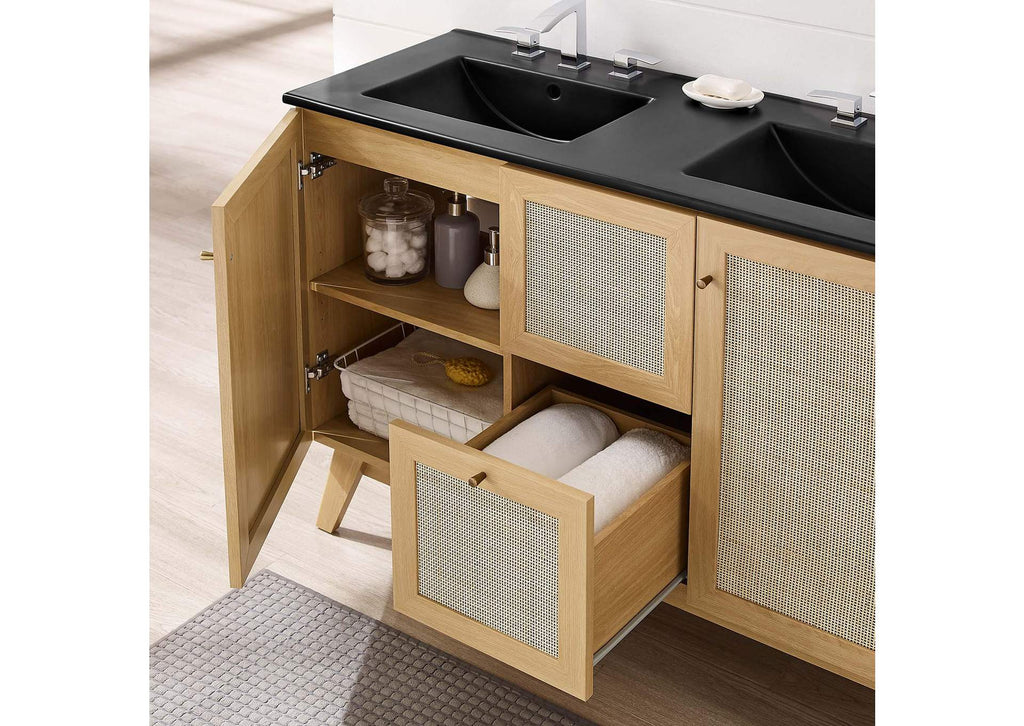 EEI-6722-OAK-BLK Soma 48" Double Sink Bathroom Vanity By Modway