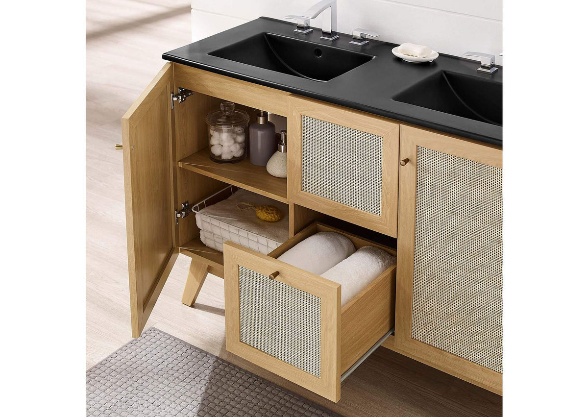 EEI-6722-OAK-BLK Soma 48" Double Sink Bathroom Vanity By Modway