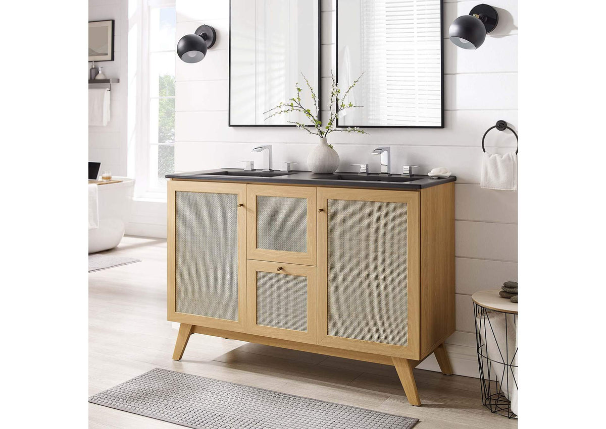 EEI-6722-OAK-BLK Soma 48" Double Sink Bathroom Vanity By Modway