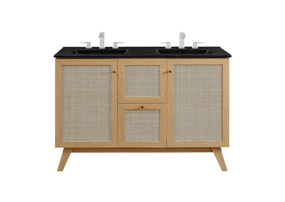 EEI-6722-OAK-BLK Soma 48" Double Sink Bathroom Vanity By Modway