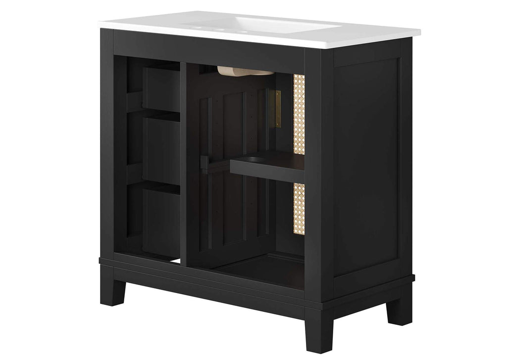 EEI-6725-BLK-WHI Dixie 36" Solid Wood Bathroom Vanity Cabinet By Modway