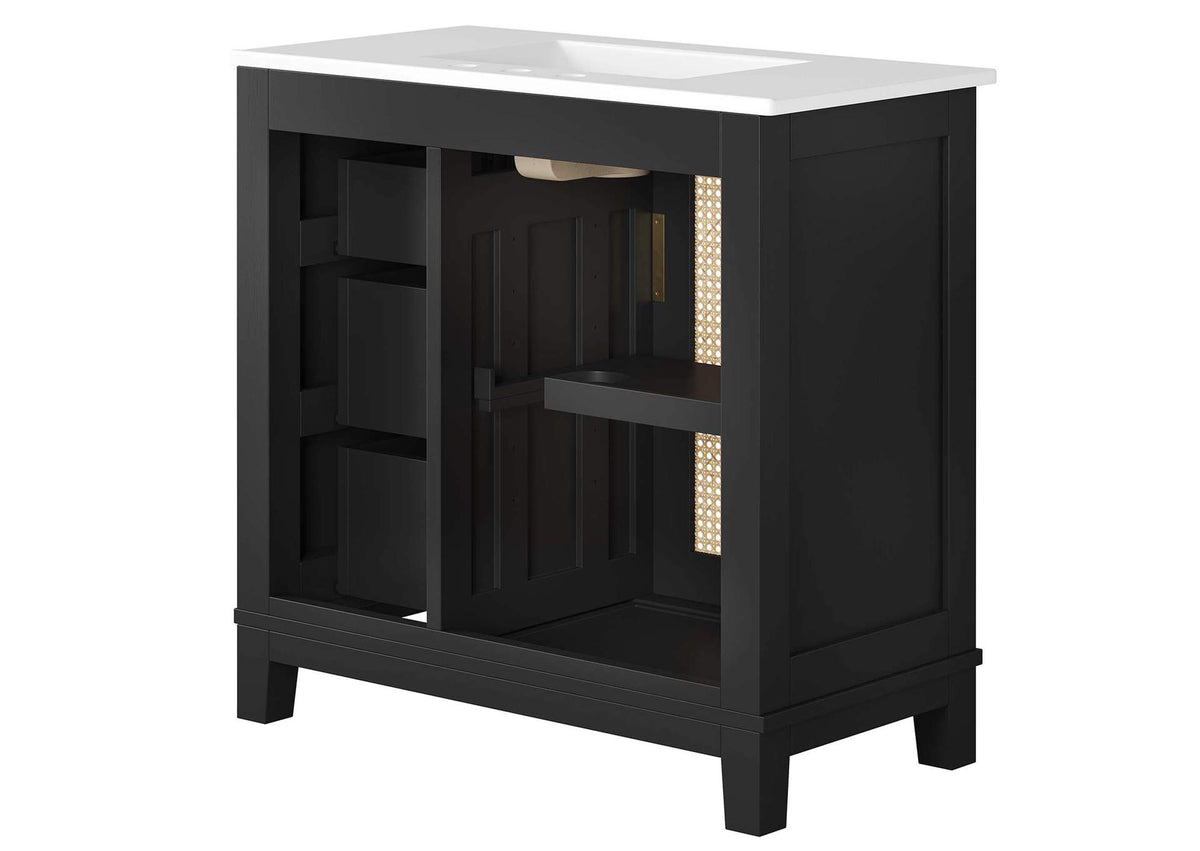 EEI-6725-BLK-WHI Dixie 36" Solid Wood Bathroom Vanity Cabinet By Modway