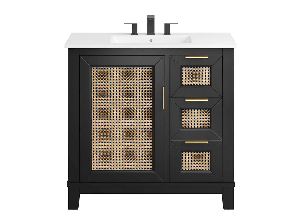 EEI-6725-BLK-WHI Dixie 36" Solid Wood Bathroom Vanity Cabinet By Modway