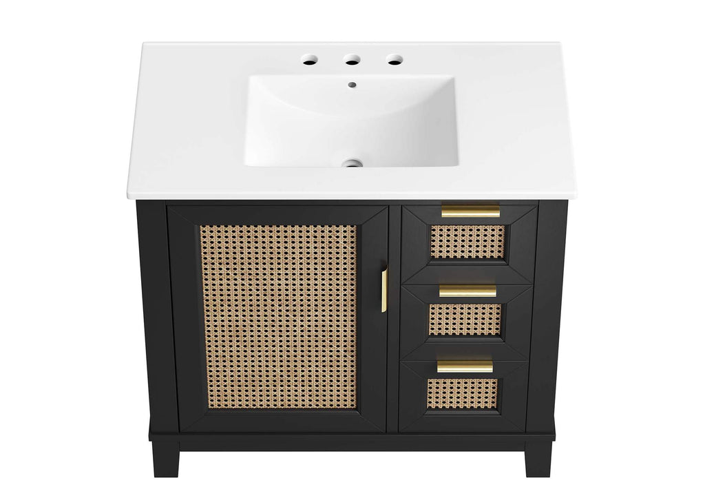 EEI-6725-BLK-WHI Dixie 36" Solid Wood Bathroom Vanity Cabinet By Modway