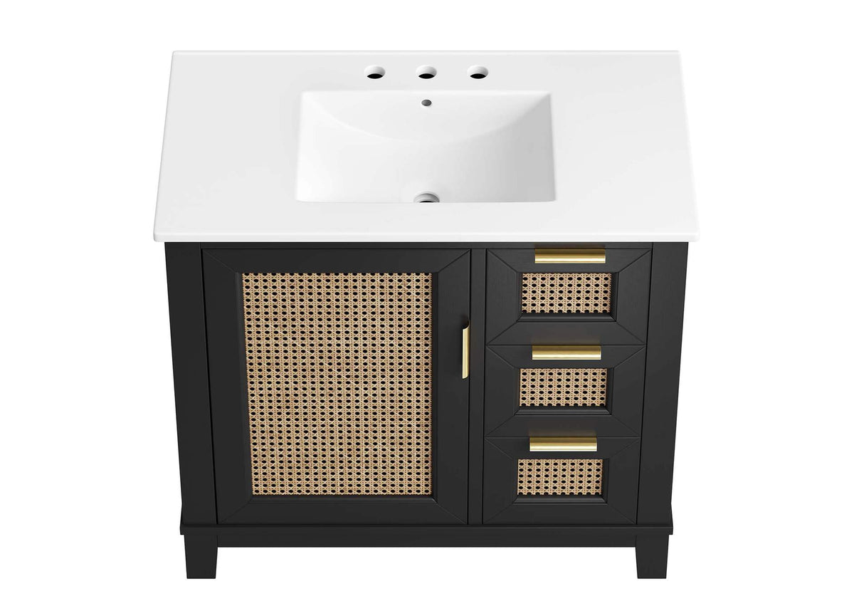 EEI-6725-BLK-WHI Dixie 36" Solid Wood Bathroom Vanity Cabinet By Modway