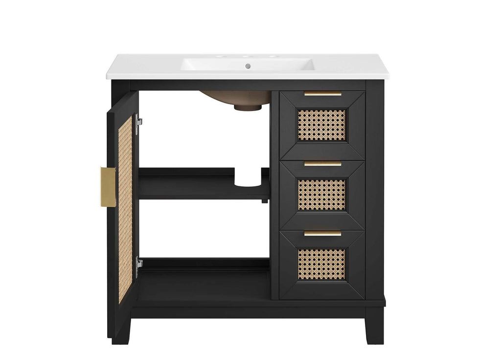 EEI-6725-BLK-WHI Dixie 36" Solid Wood Bathroom Vanity Cabinet By Modway