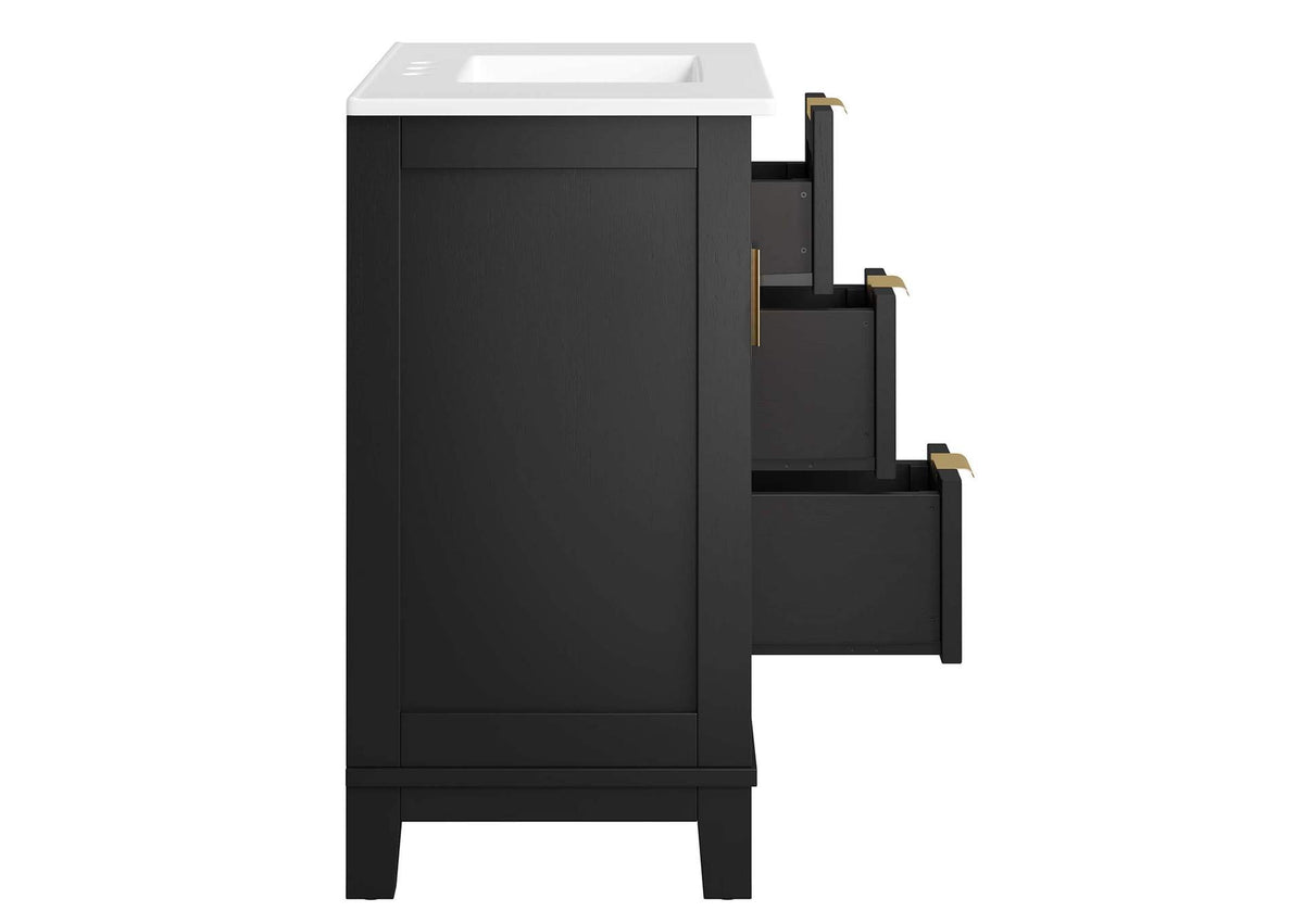 EEI-6725-BLK-WHI Dixie 36" Solid Wood Bathroom Vanity Cabinet By Modway